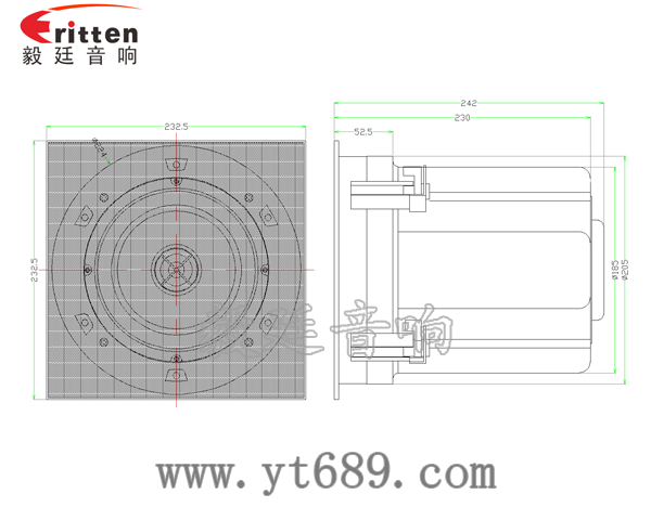 6.5寸圓筒天花吸頂式喇叭成品圖帶正方網(wǎng)罩